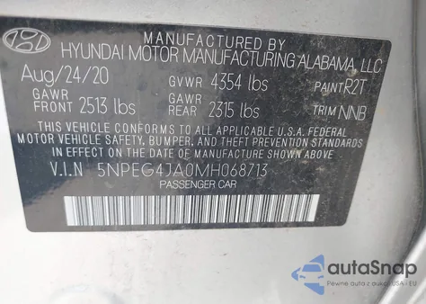 2021 Hyundai Sonata Se z USA, uszkodzony, nr VIN 5NPEG4JA0MH068713